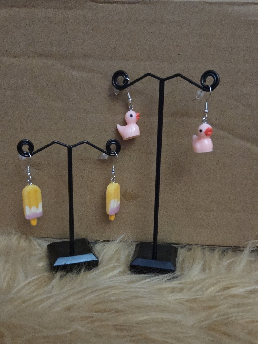 Earrings, And Stands Cute Pink Duck and Yellow Popsicle Women's Set NWOT